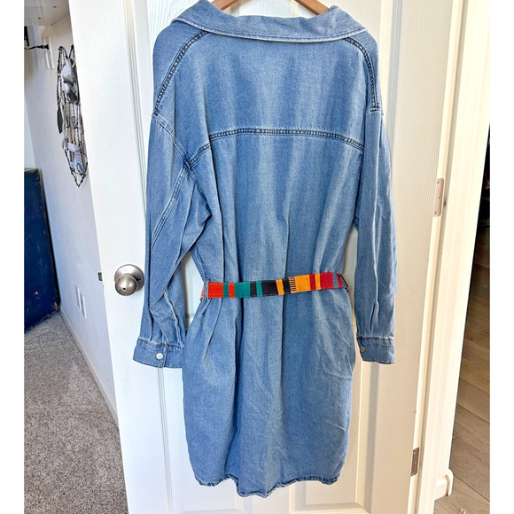 h&m &denim chambray shirt dress large & vintage woven belt western casual - Picture 5 of 9